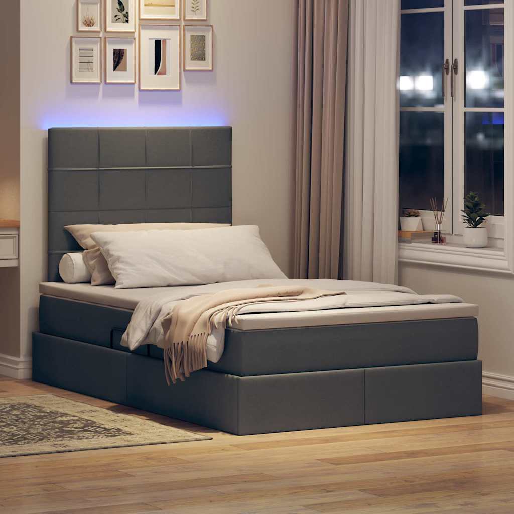 LED-Speicherbett mit Matratze Dunkelgrau 120 x 200 cm Stoff