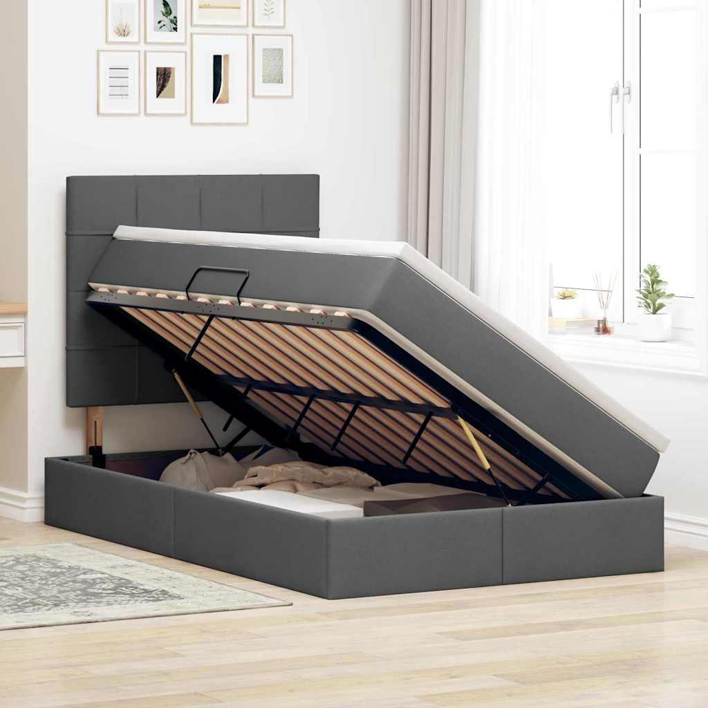 LED-Speicherbett mit Matratze Dunkelgrau 120 x 200 cm Stoff