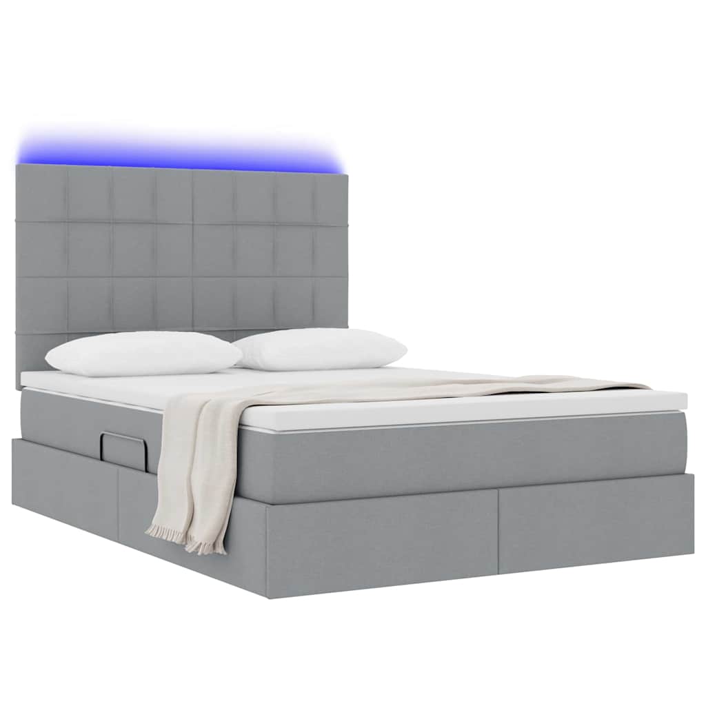 LED-Speicherbett mit Matratze Hellgrau 140 x 200 cm Stoff