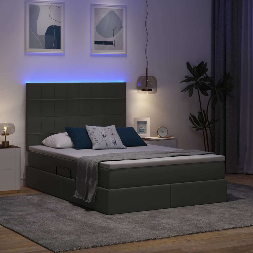 LED-Speicherbett mit Matratze Dunkelgrau 140 x 200 cm Stoff