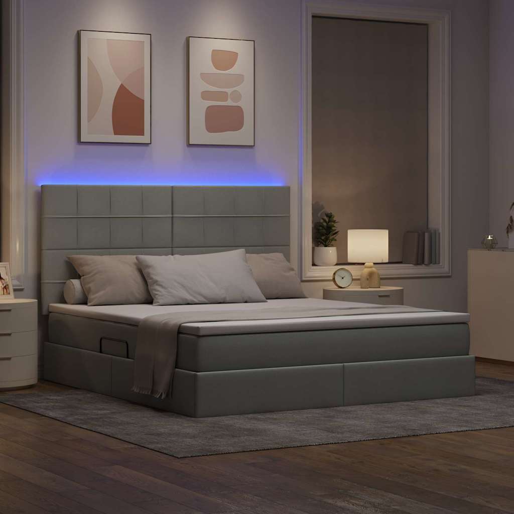 LED-Speicherbett mit Matratze Hellgrau 160 x 200 cm Stoff