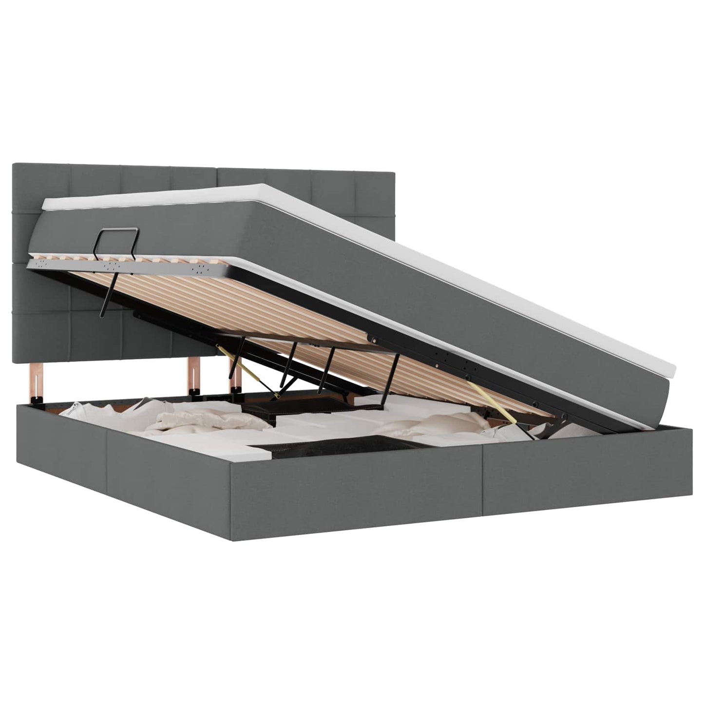LED-Speicherbett mit Matratze Dunkelgrau 160 x 200 cm Stoff