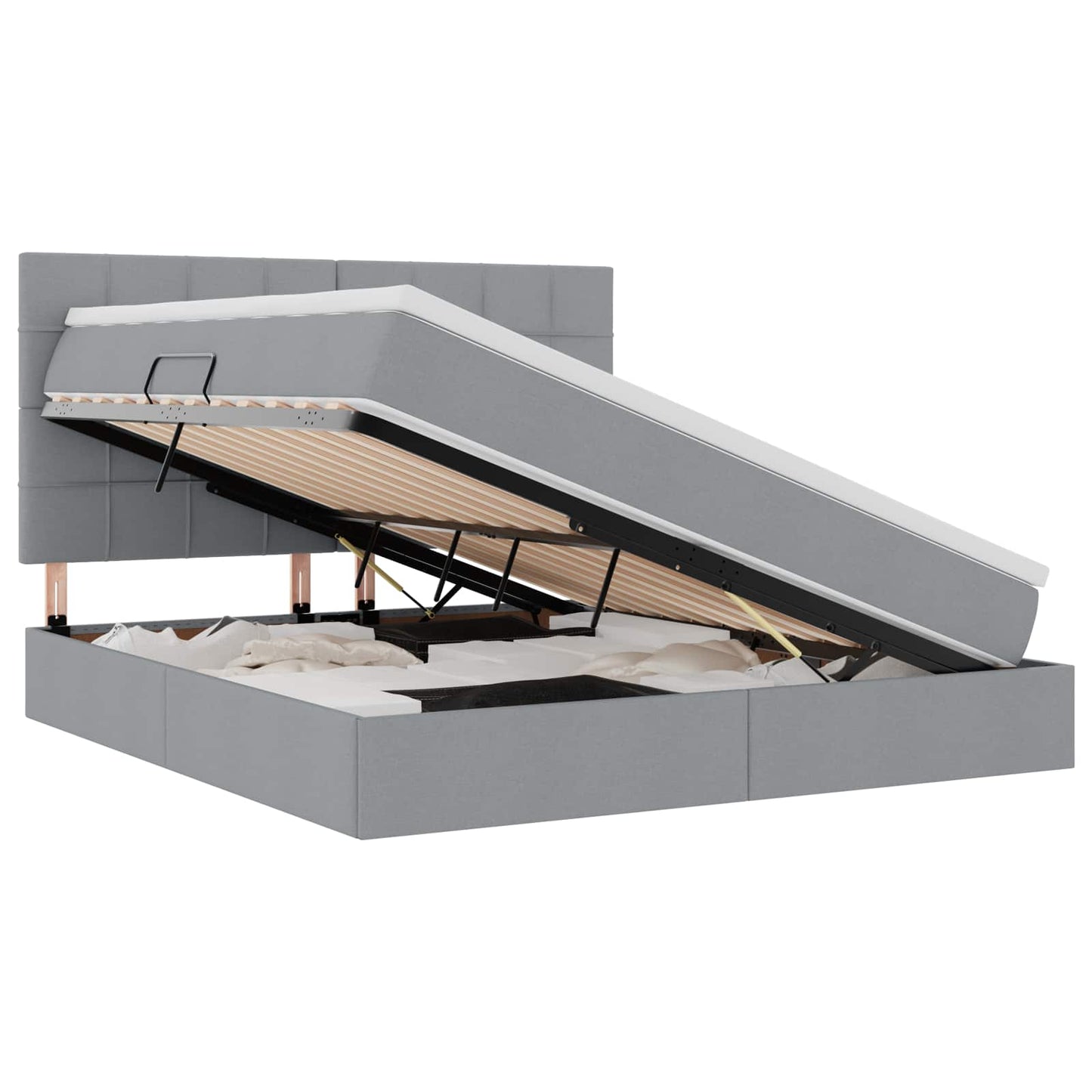 LED-Speicherbett mit Matratze Hellgrau 180 x 200 cm Stoff
