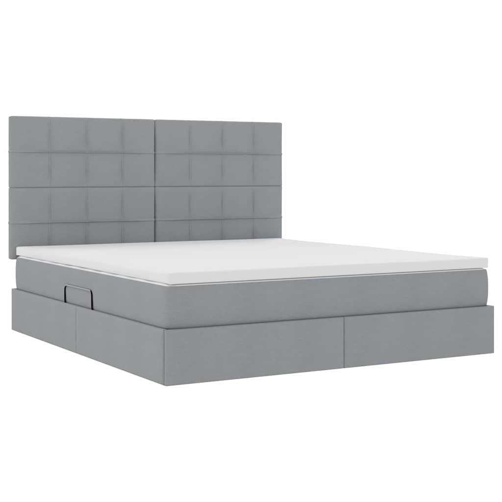 LED-Speicherbett mit Matratze Hellgrau 180 x 200 cm Stoff