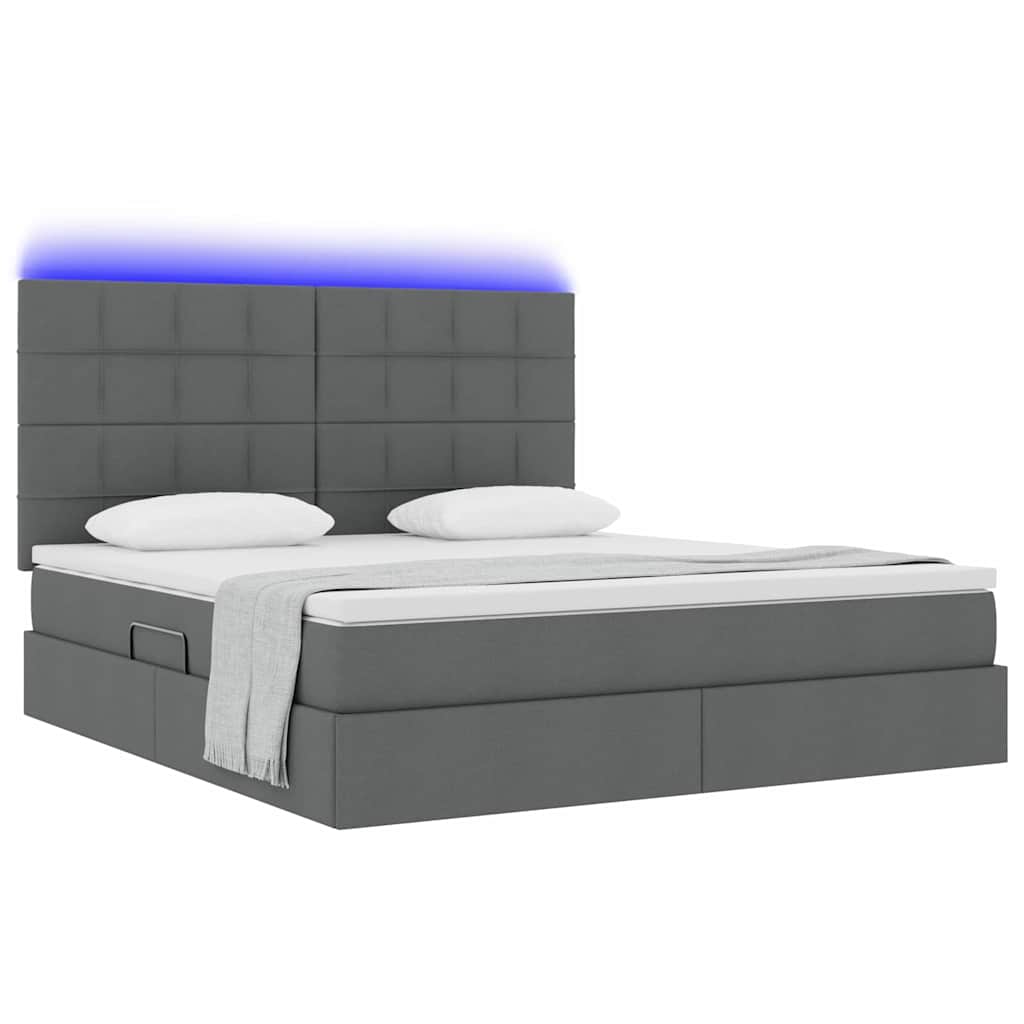 LED-Speicherbett mit Matratze Dunkelgrau 180 x 200 cm Stoff