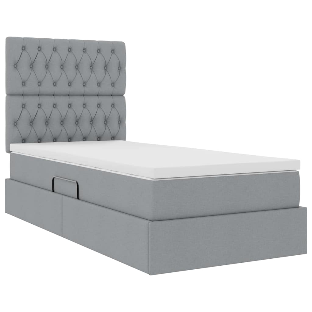 LED-Speicherbett mit Matratze Hellgrau 90 x 190 cm Stoff