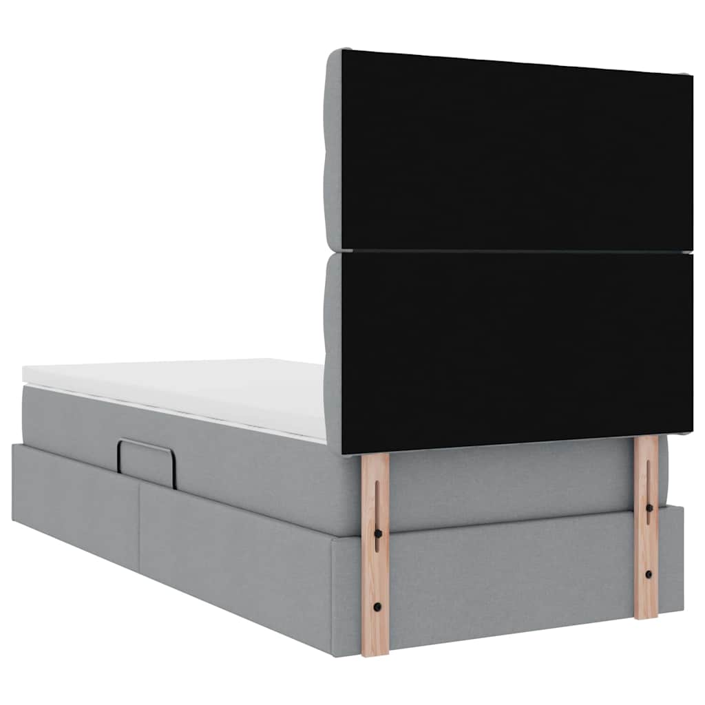 LED-Speicherbett mit Matratze Hellgrau 90 x 190 cm Stoff