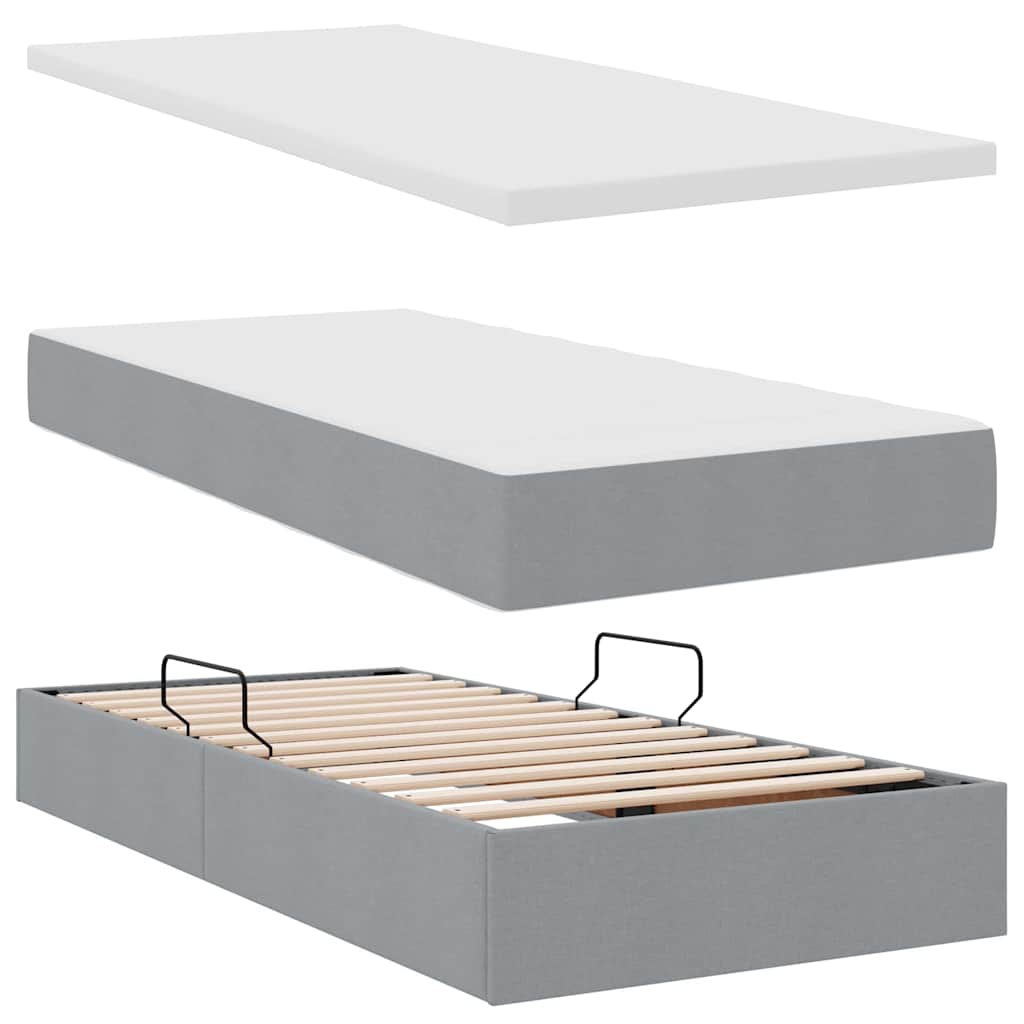 LED-Speicherbett mit Matratze Hellgrau 90 x 190 cm Stoff