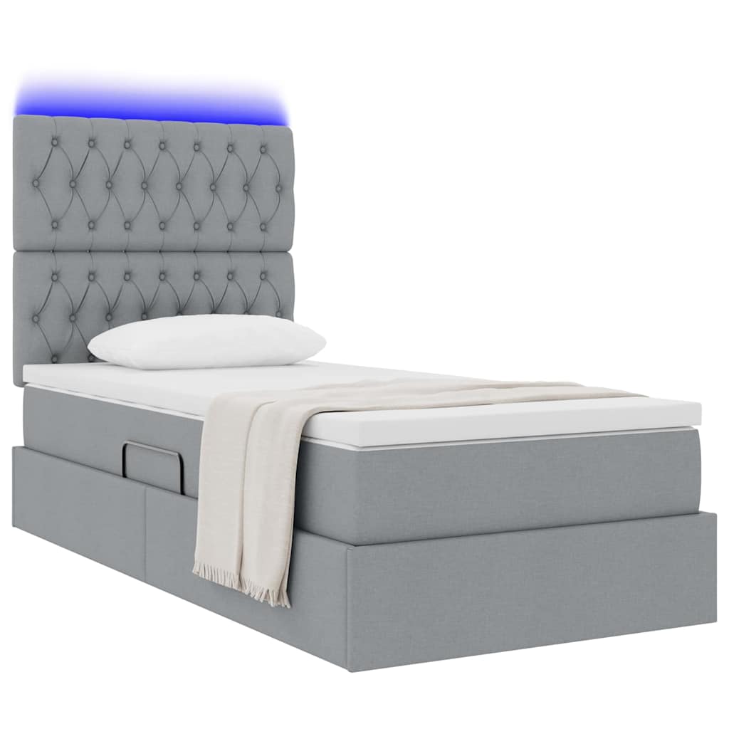 LED-Speicherbett mit Matratze Hellgrau 90 x 190 cm Stoff
