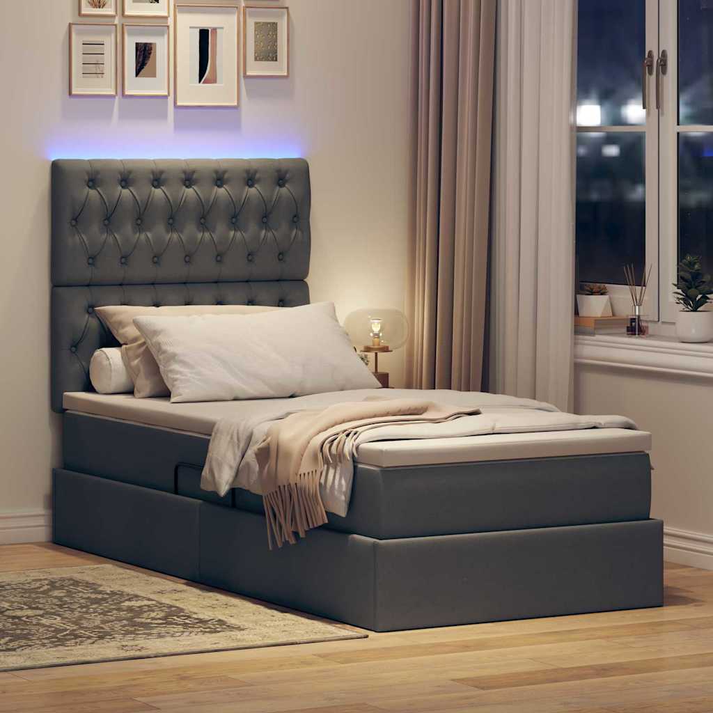 LED-Speicherbett mit Matratze Dunkelgrau 90 x 190 cm Stoff
