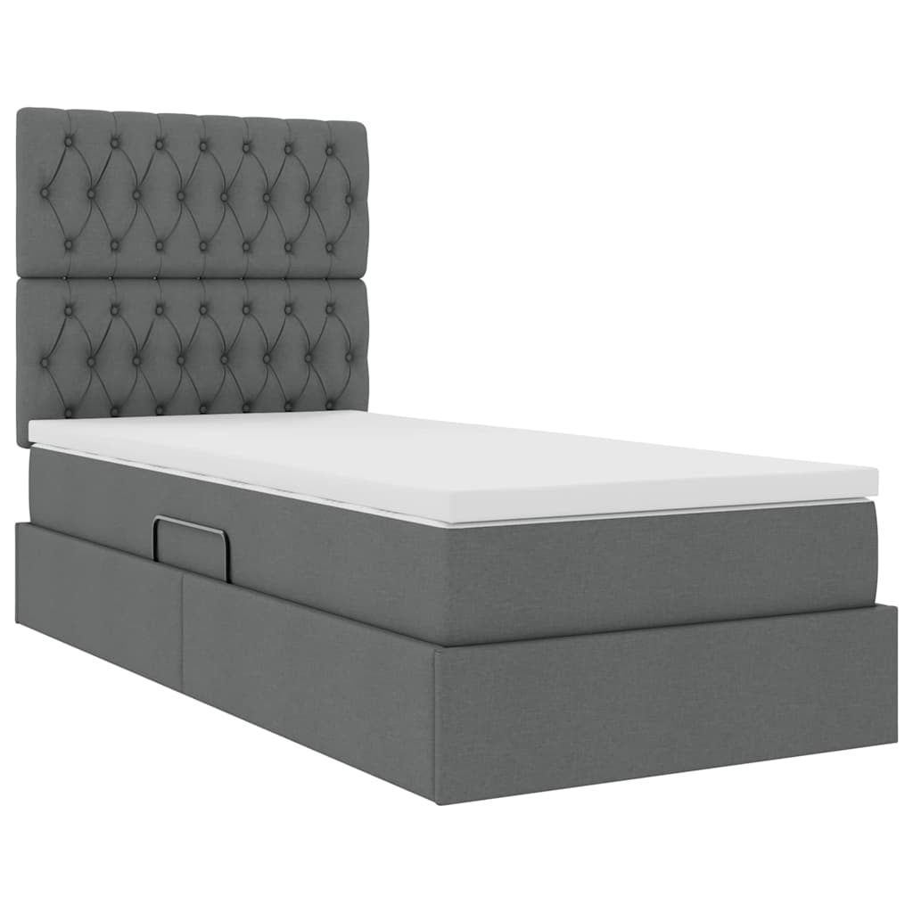 LED-Speicherbett mit Matratze Dunkelgrau 90 x 190 cm Stoff