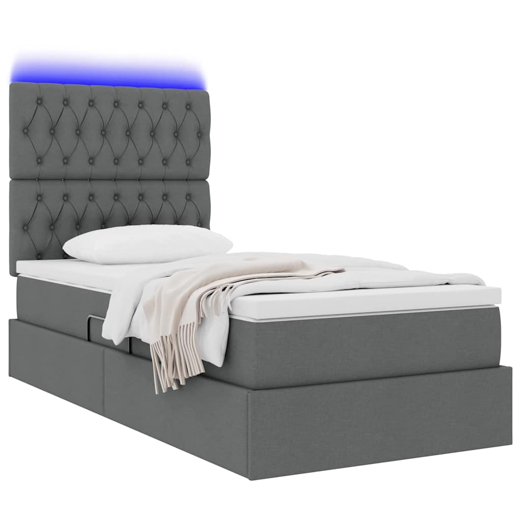 LED-Speicherbett mit Matratze Dunkelgrau 90 x 190 cm Stoff