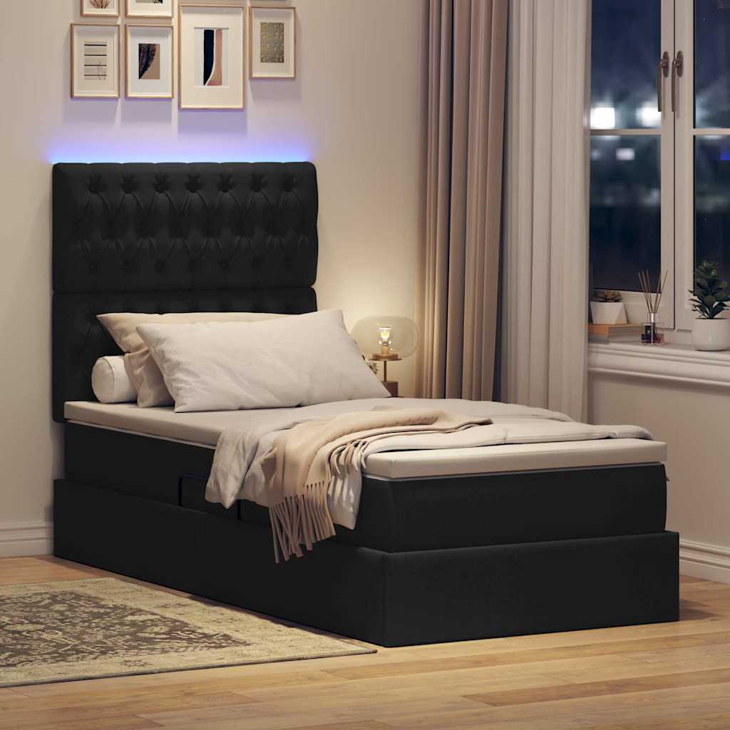 LED-Speicherbett mit Matratze Schwarz 90 x 200 cm Stoff