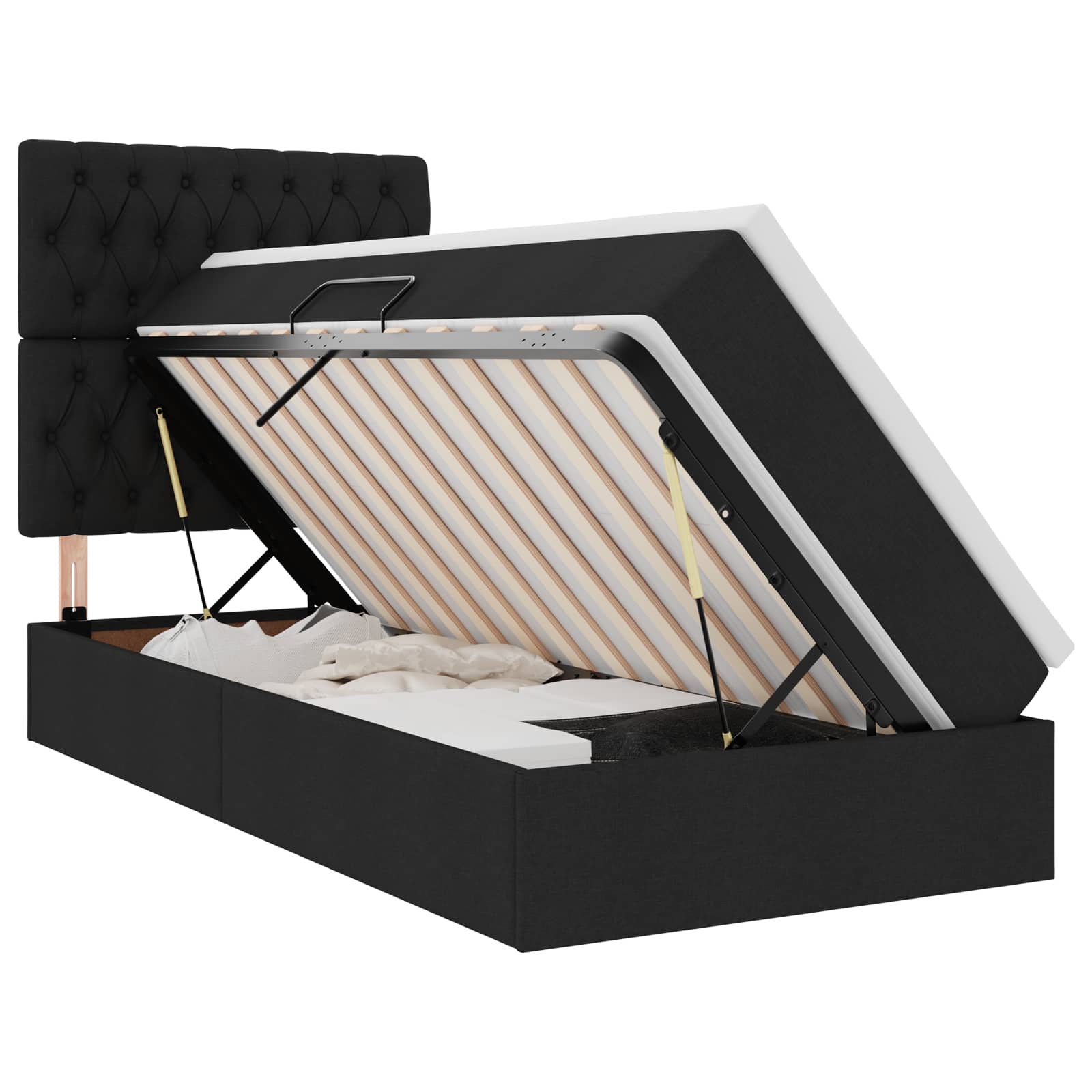 LED-Speicherbett mit Matratze Schwarz 90 x 200 cm Stoff