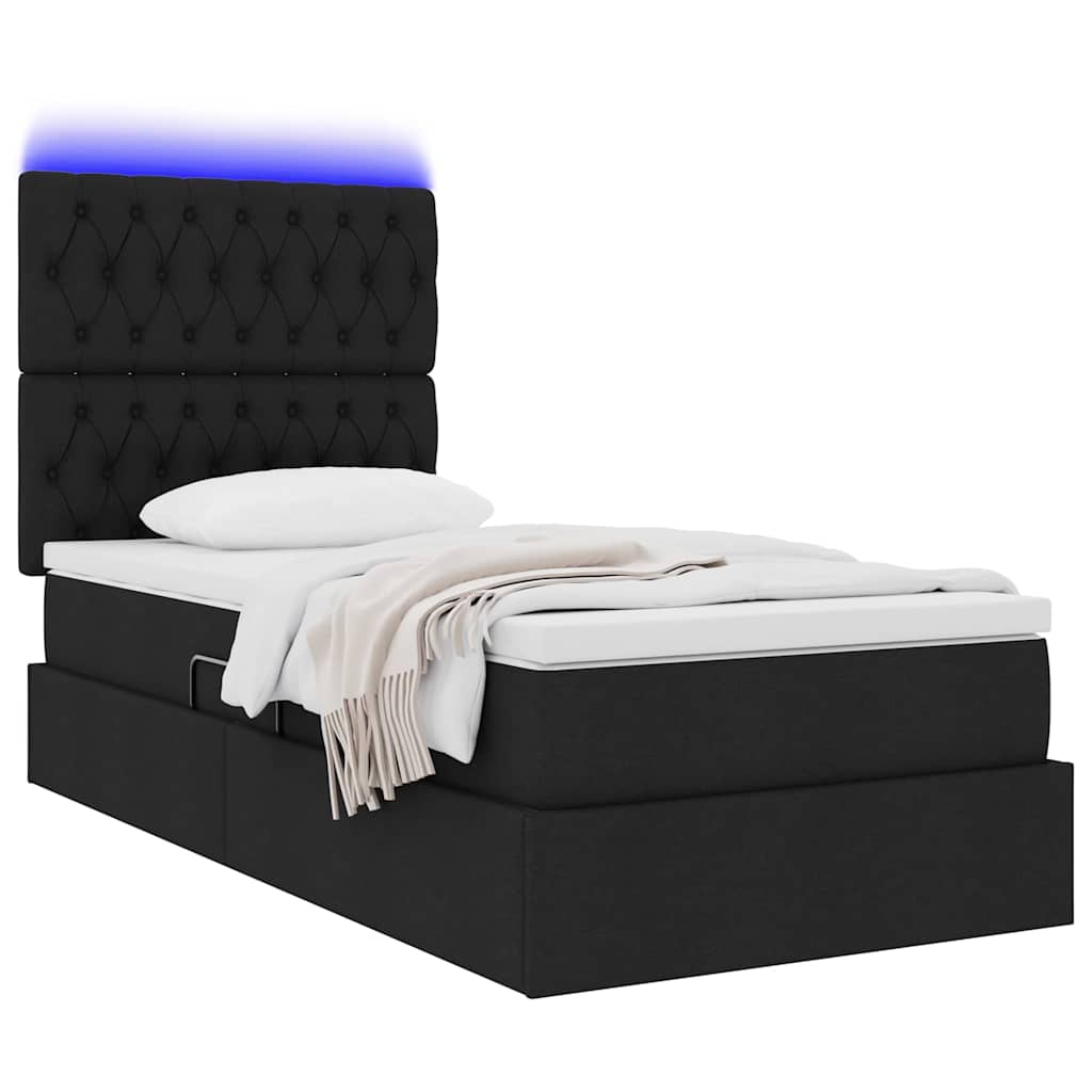 LED-Speicherbett mit Matratze Schwarz 90 x 200 cm Stoff