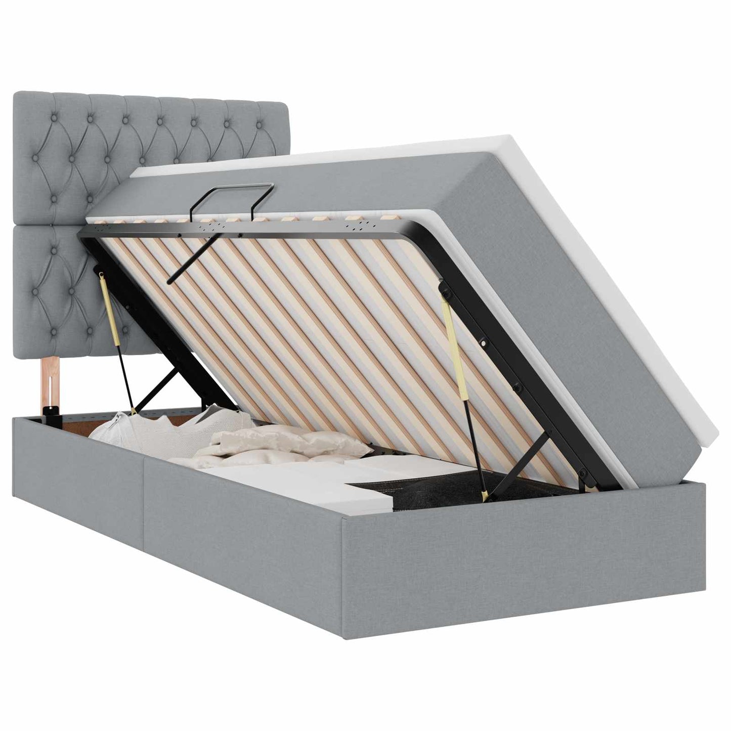 LED-Speicherbett mit Matratze Hellgrau 100 x 200 cm Stoff
