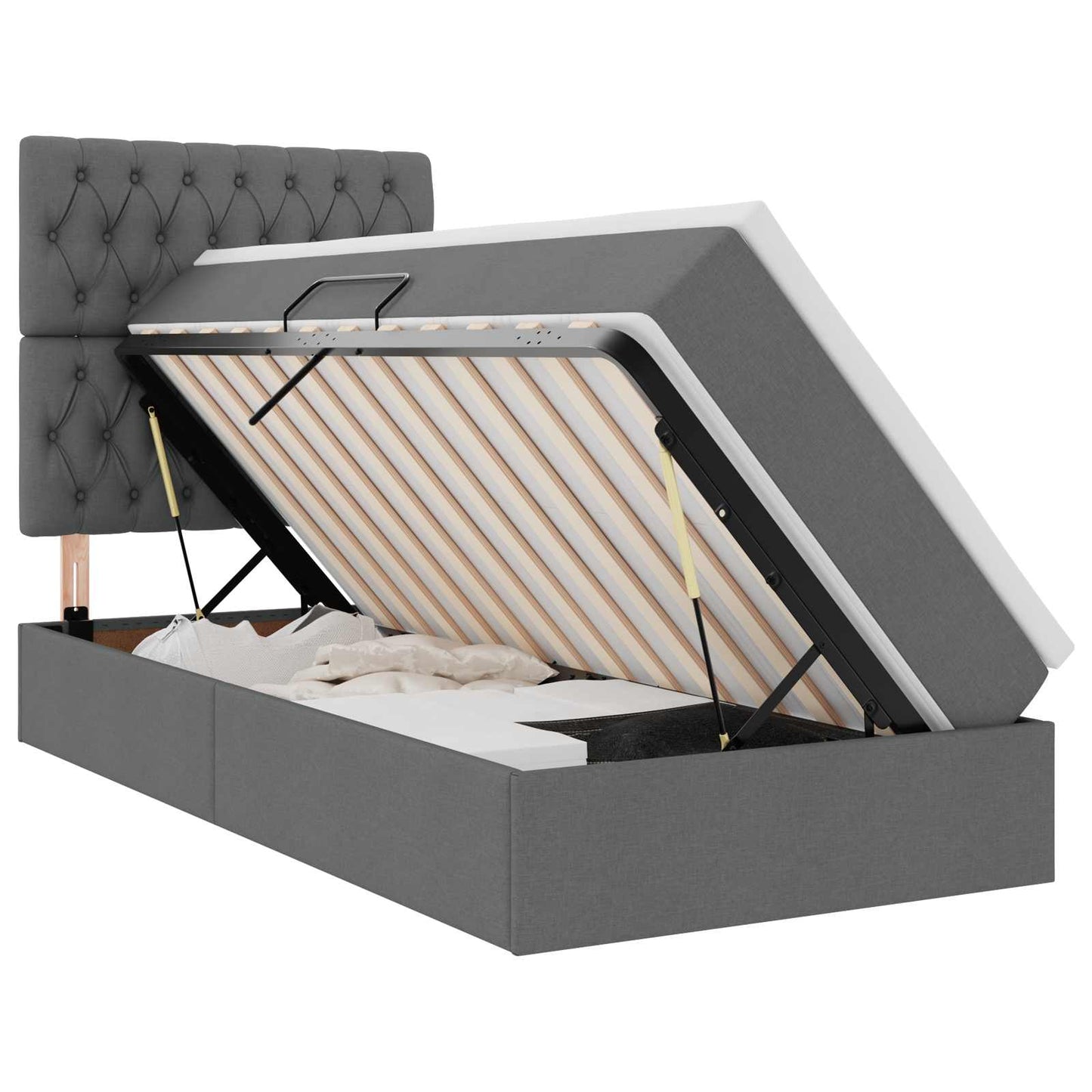 LED-Speicherbett mit Matratze Dunkelgrau 100 x 200 cm Stoff