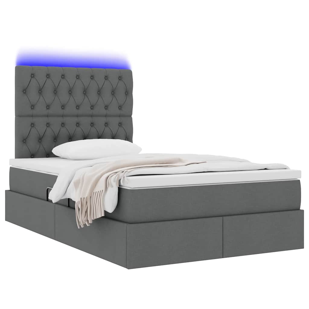 LED-Speicherbett mit Matratze Dunkelgrau 120 x 200 cm Stoff