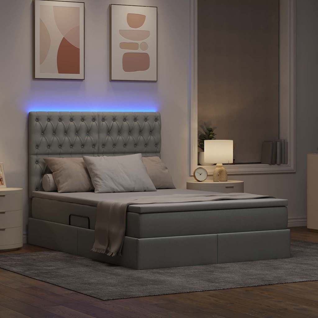 LED-Speicherbett mit Matratze Hellgrau 140 x 200 cm Stoff