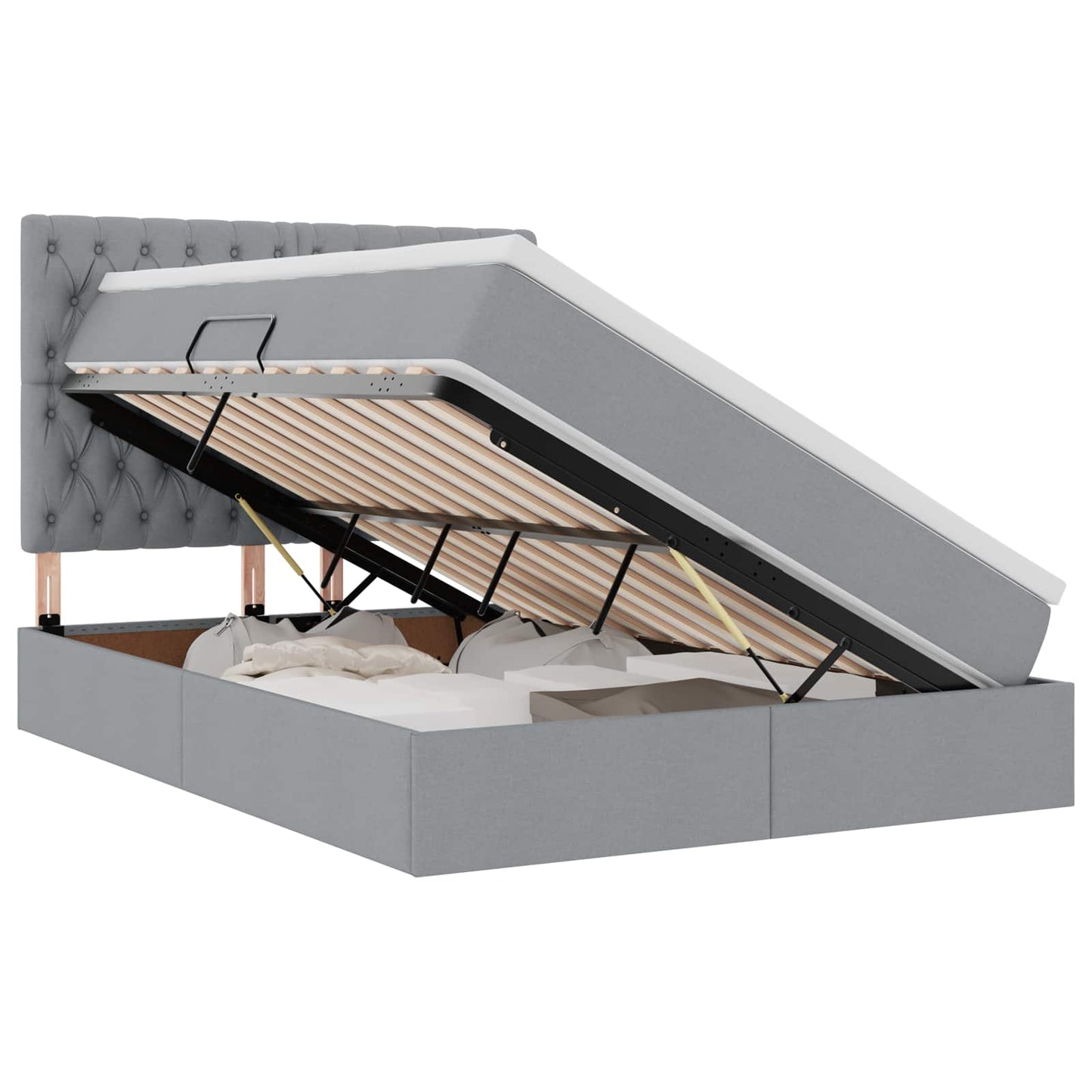 LED-Speicherbett mit Matratze Hellgrau 140 x 200 cm Stoff