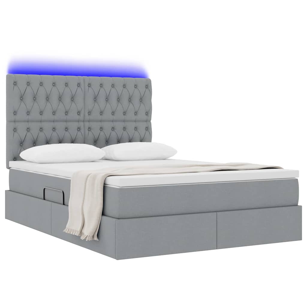 LED-Speicherbett mit Matratze Hellgrau 140 x 200 cm Stoff