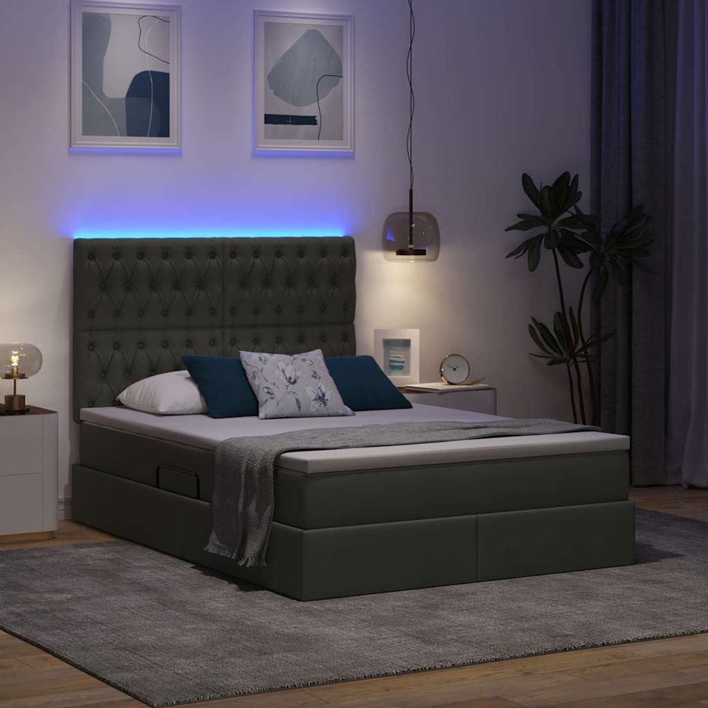 LED-Speicherbett mit Matratze Dunkelgrau 140 x 200 cm Stoff