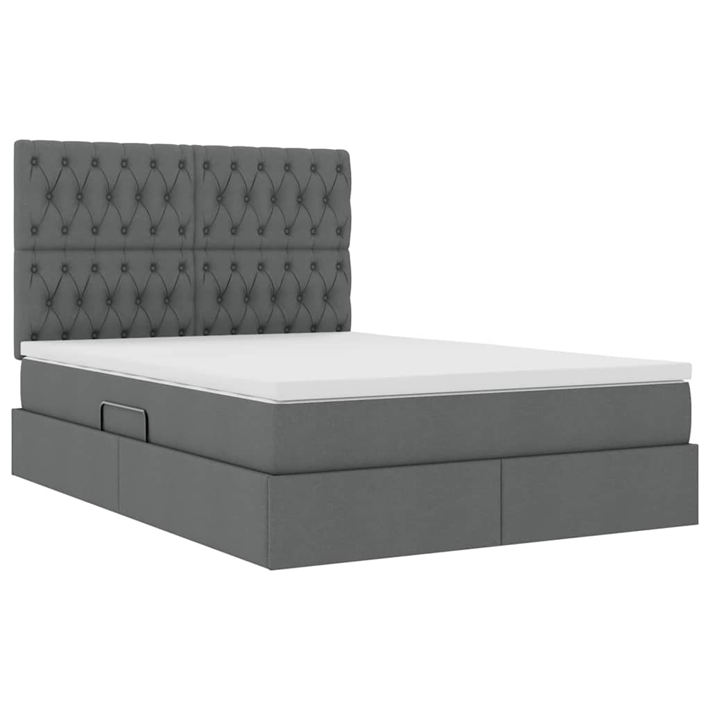 LED-Speicherbett mit Matratze Dunkelgrau 140 x 200 cm Stoff