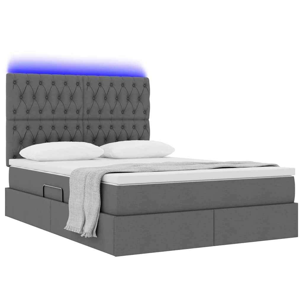LED-Speicherbett mit Matratze Dunkelgrau 140 x 200 cm Stoff