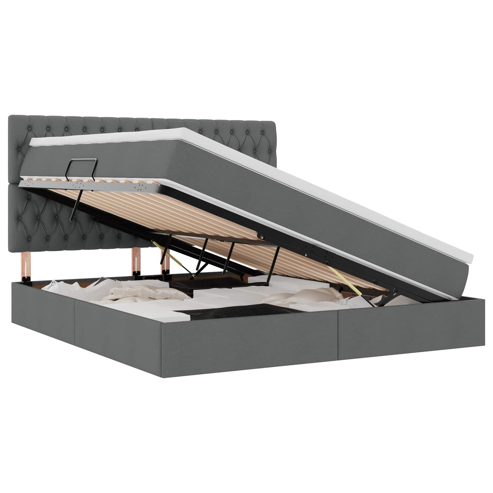 LED-Speicherbett mit Matratze Dunkelgrau 160 x 200 cm Stoff