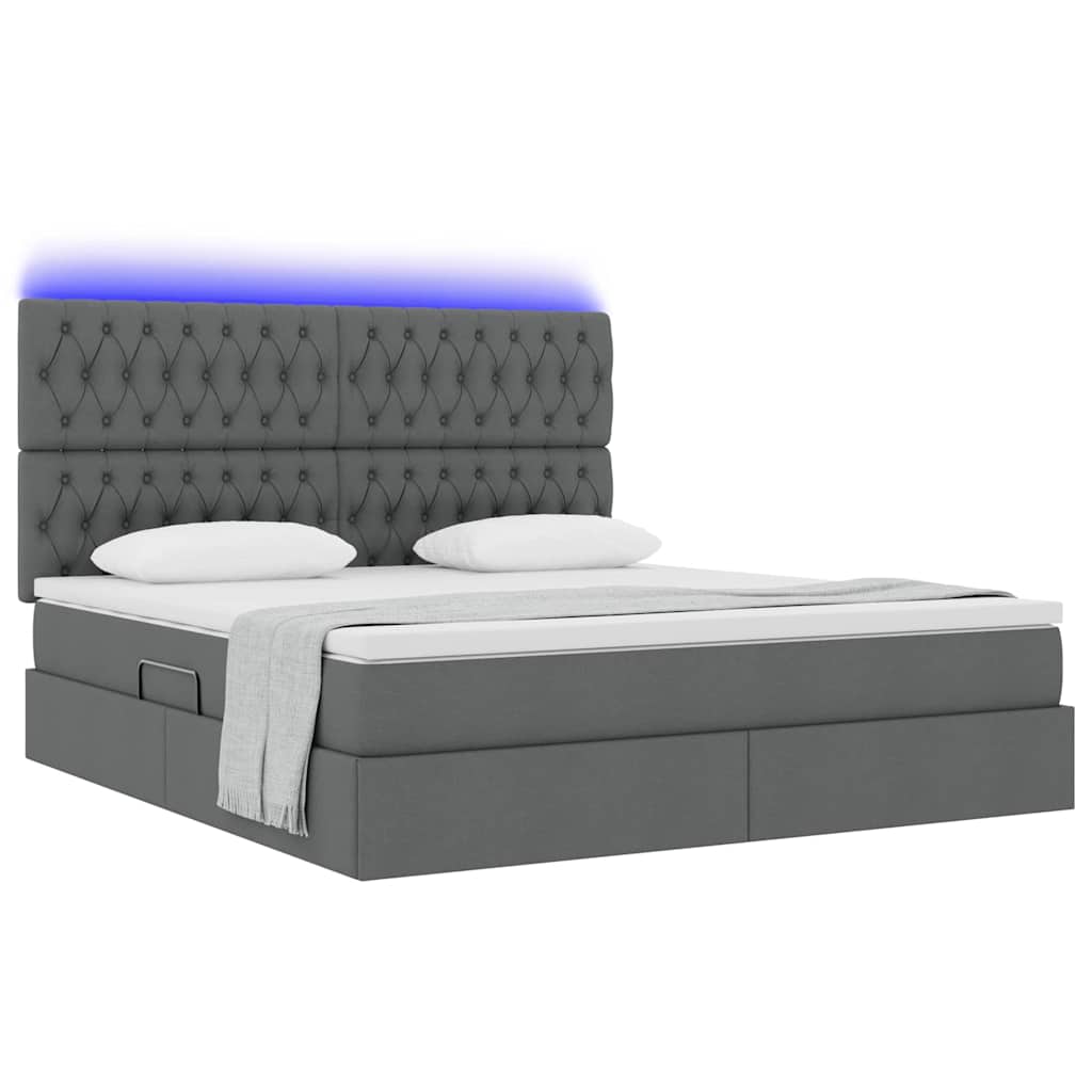 LED-Speicherbett mit Matratze Dunkelgrau 160 x 200 cm Stoff