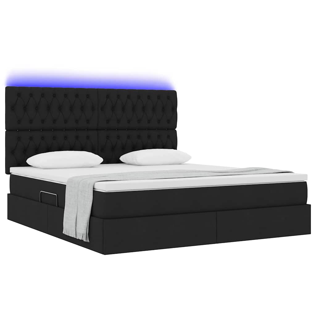 LED-Speicherbett mit Matratze Schwarz 160 x 200 cm Stoff