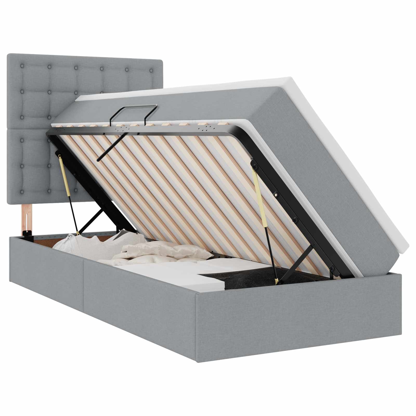 LED-Speicherbett mit Matratze Hellgrau 90 x 190 cm Stoff