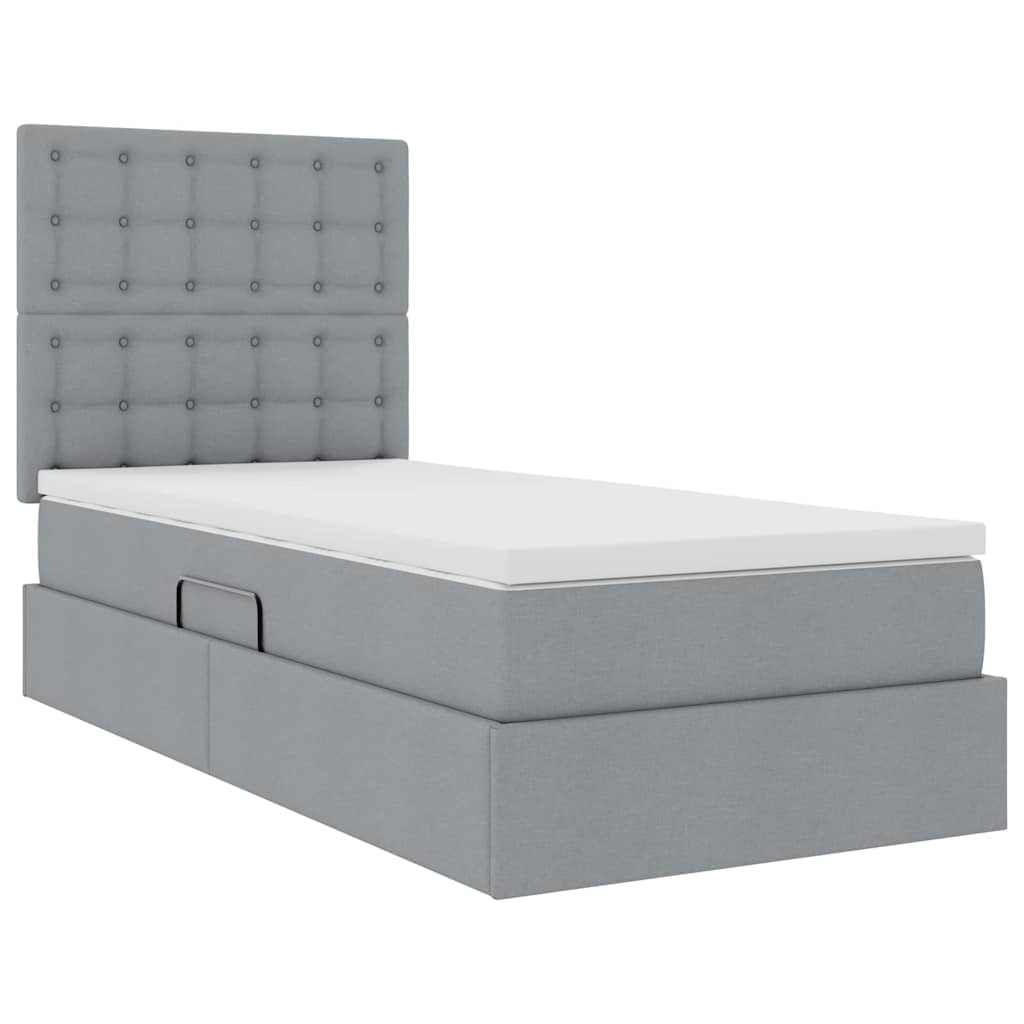 LED-Speicherbett mit Matratze Hellgrau 90 x 190 cm Stoff