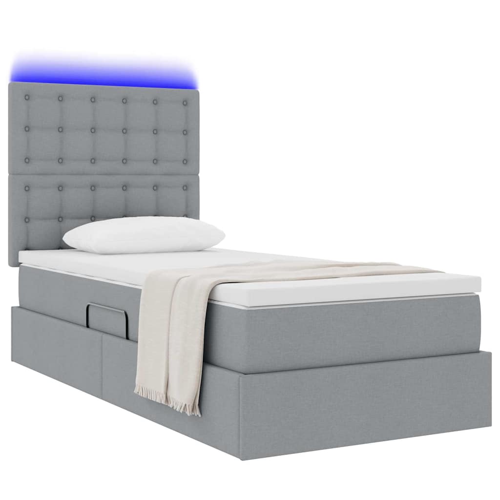LED-Speicherbett mit Matratze Hellgrau 90 x 190 cm Stoff