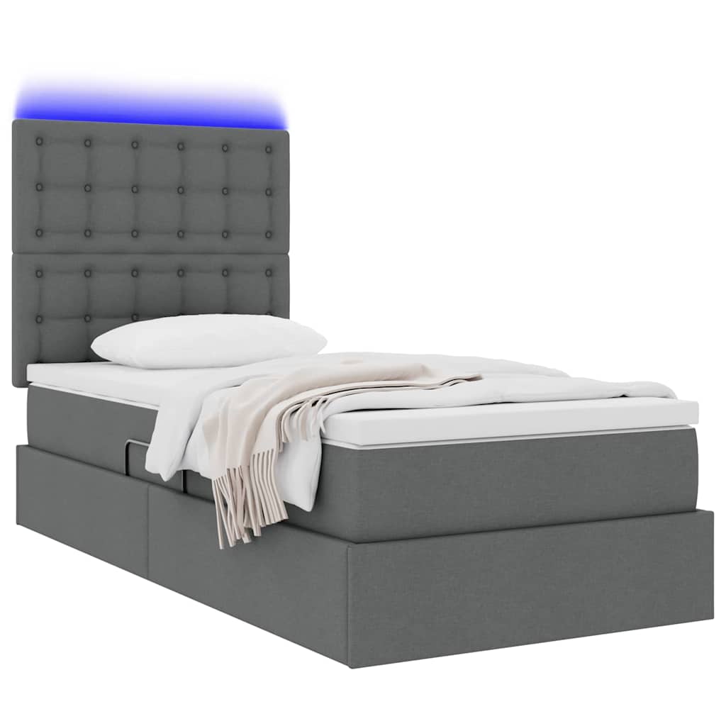 LED-Speicherbett mit Matratze Dunkelgrau 90 x 190 cm Stoff
