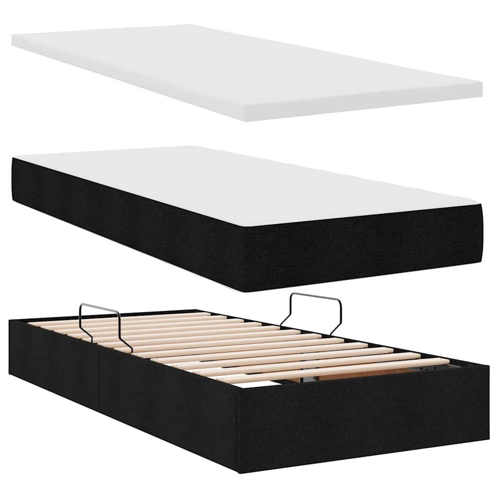 LED-Speicherbett mit Matratze Schwarz 100 x 200 cm Stoff