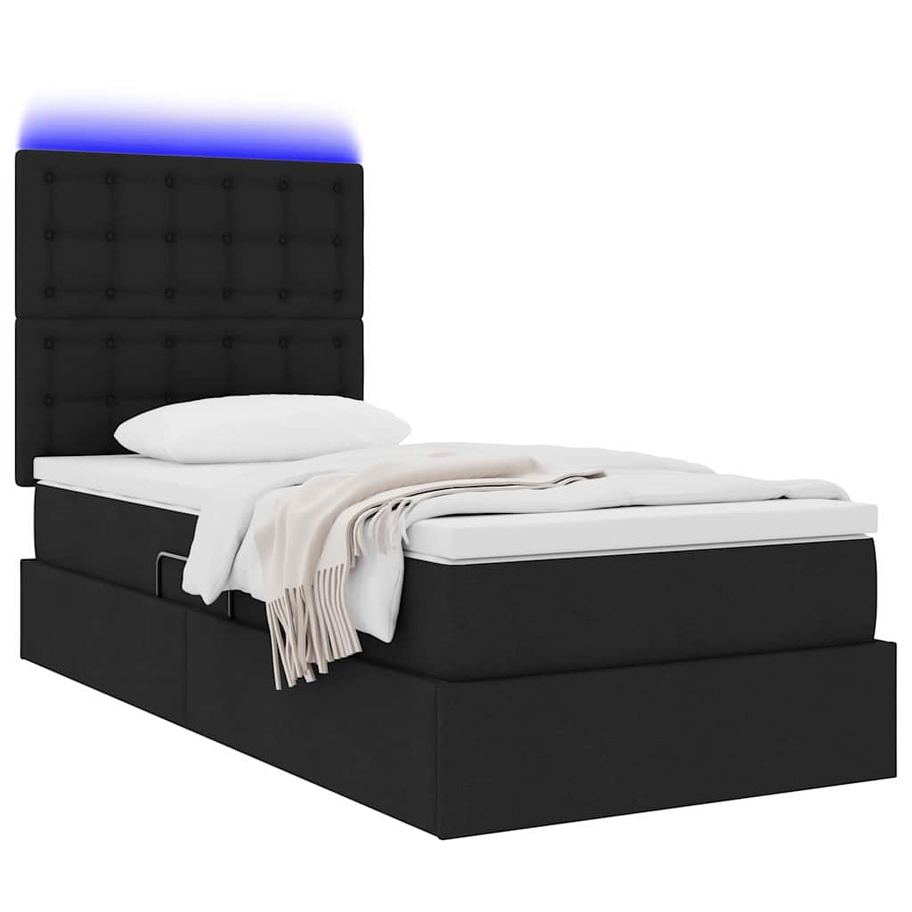 LED-Speicherbett mit Matratze Schwarz 100 x 200 cm Stoff