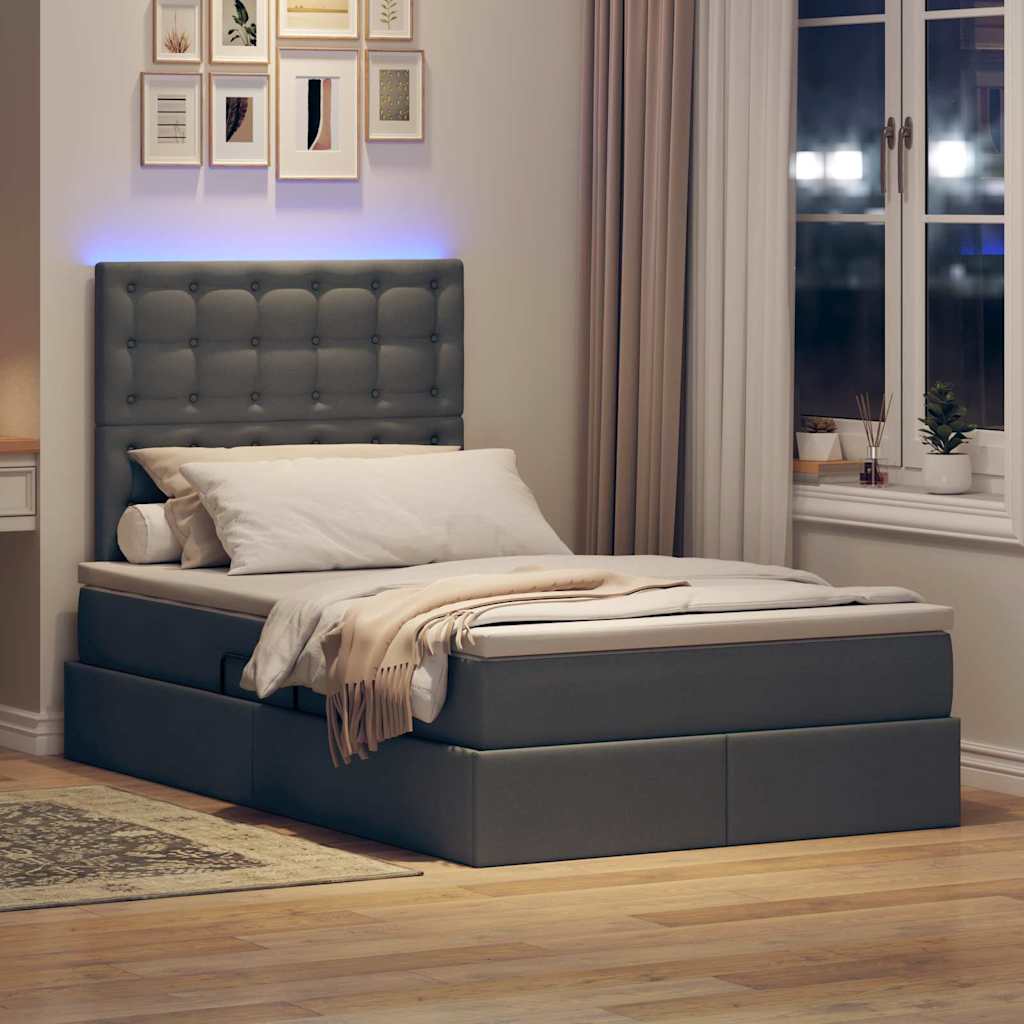 LED-Speicherbett mit Matratze Dunkelgrau 120 x 200 cm Stoff