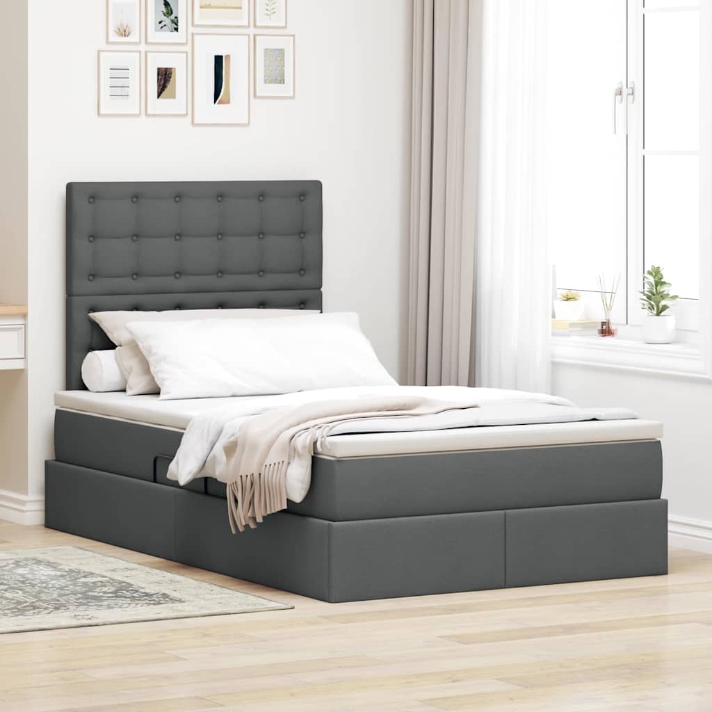 LED-Speicherbett mit Matratze Dunkelgrau 120 x 200 cm Stoff