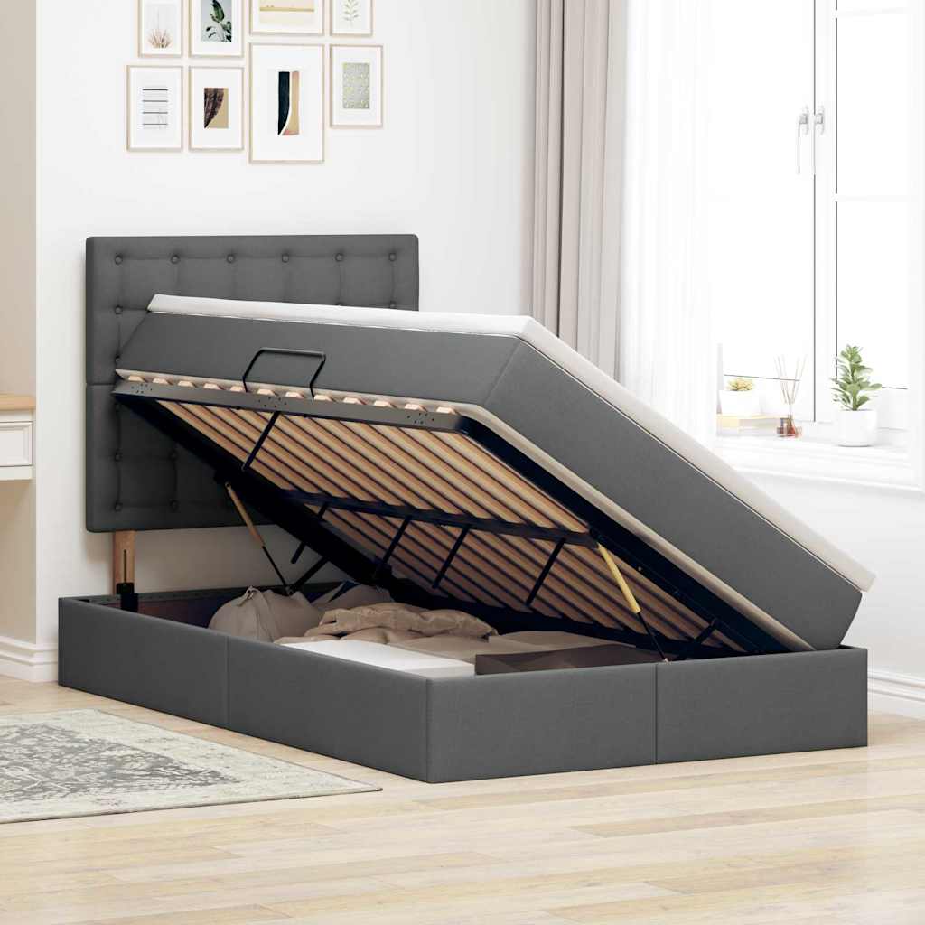 LED-Speicherbett mit Matratze Dunkelgrau 120 x 200 cm Stoff