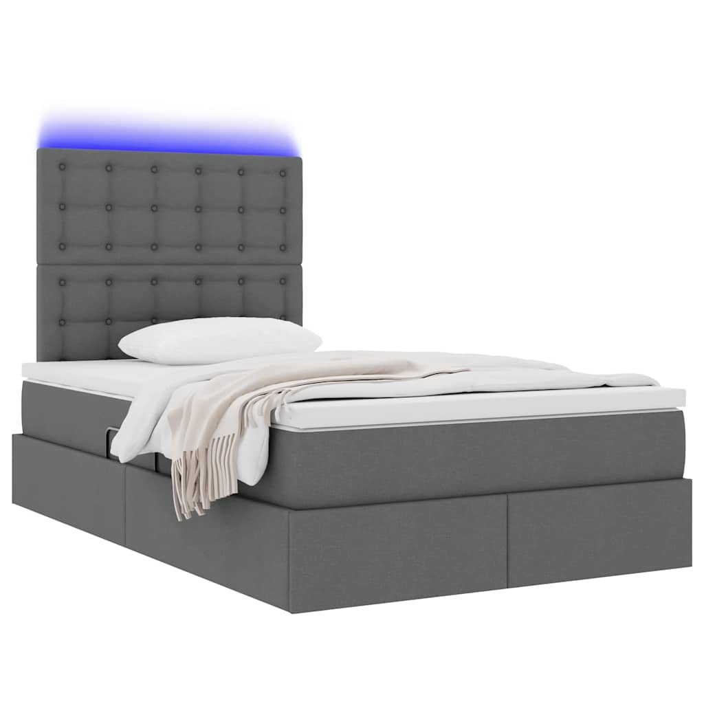 LED-Speicherbett mit Matratze Dunkelgrau 120 x 200 cm Stoff