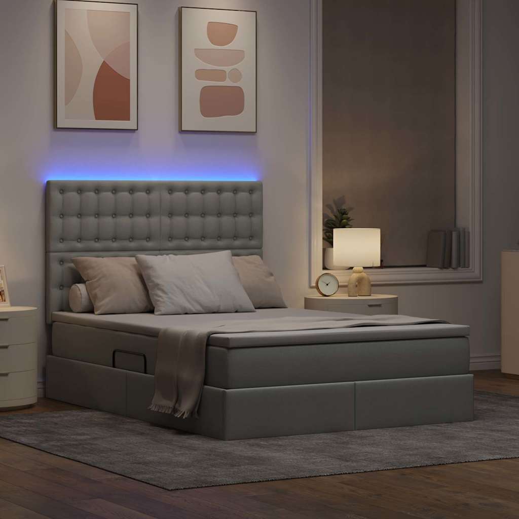 LED-Speicherbett mit Matratze Hellgrau 140 x 200 cm Stoff