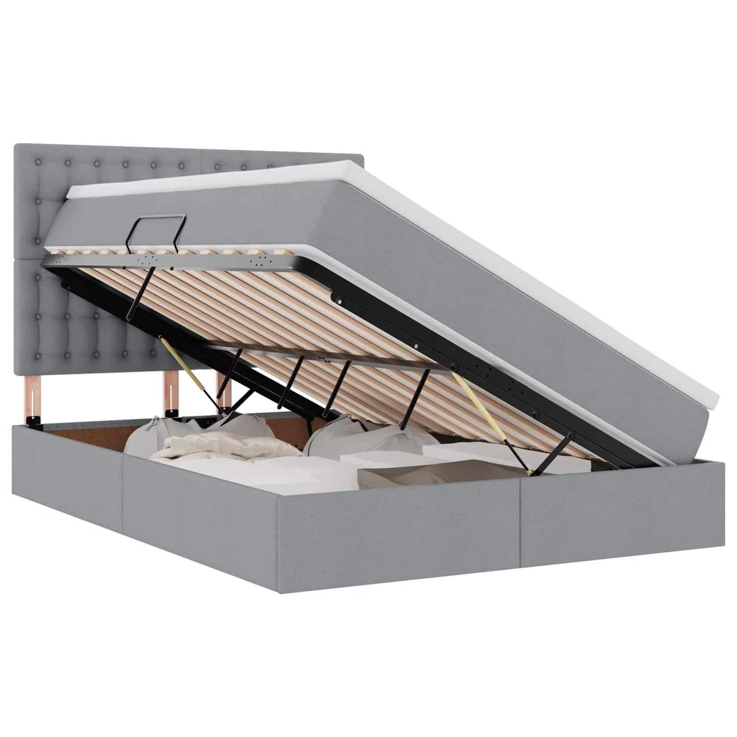LED-Speicherbett mit Matratze Hellgrau 140 x 200 cm Stoff