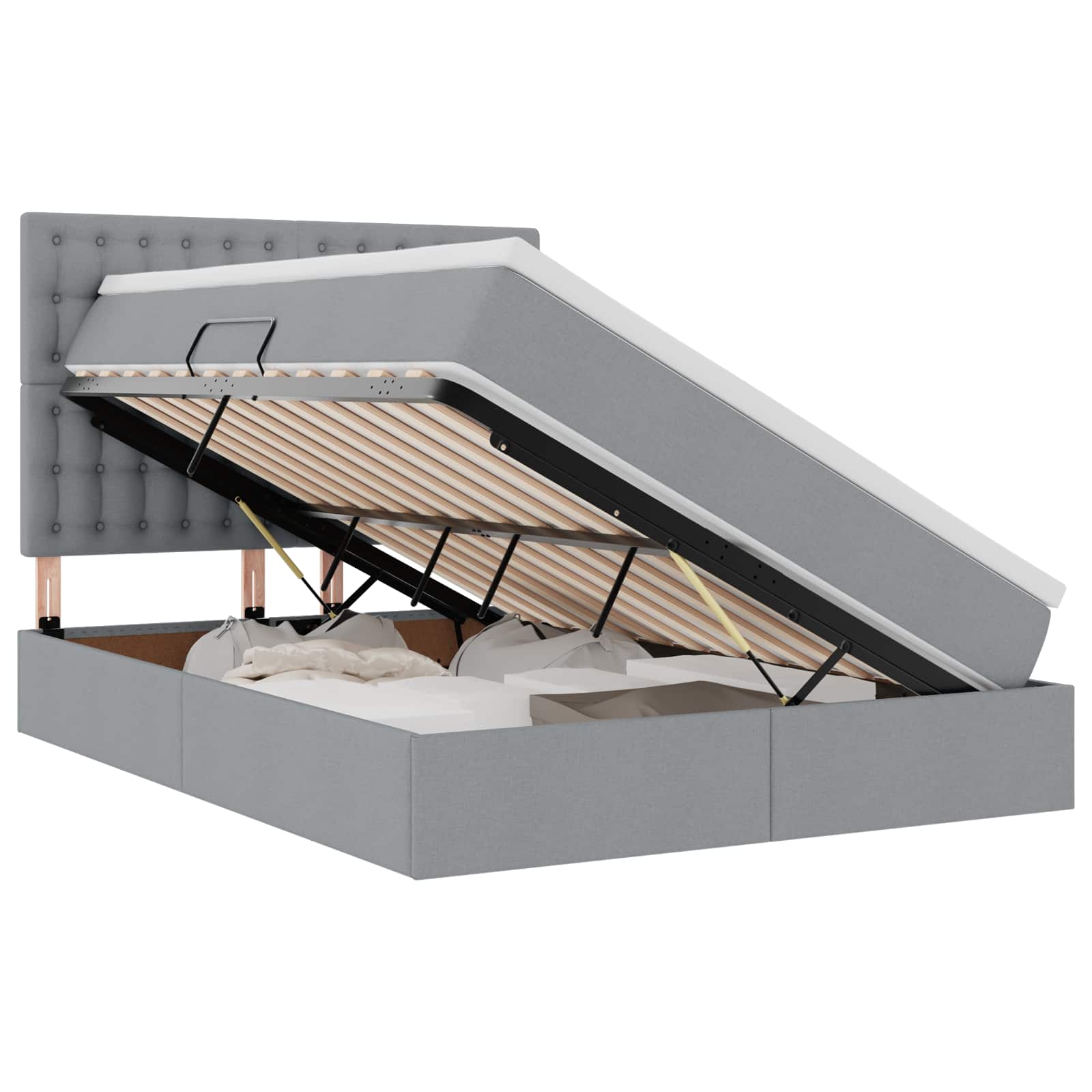 LED-Speicherbett mit Matratze Hellgrau 140 x 200 cm Stoff