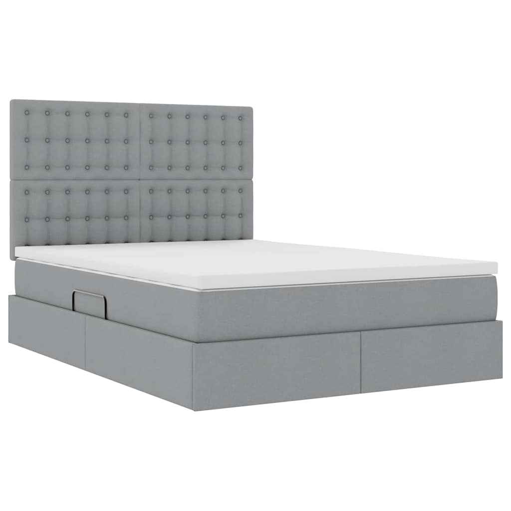 LED-Speicherbett mit Matratze Hellgrau 140 x 200 cm Stoff