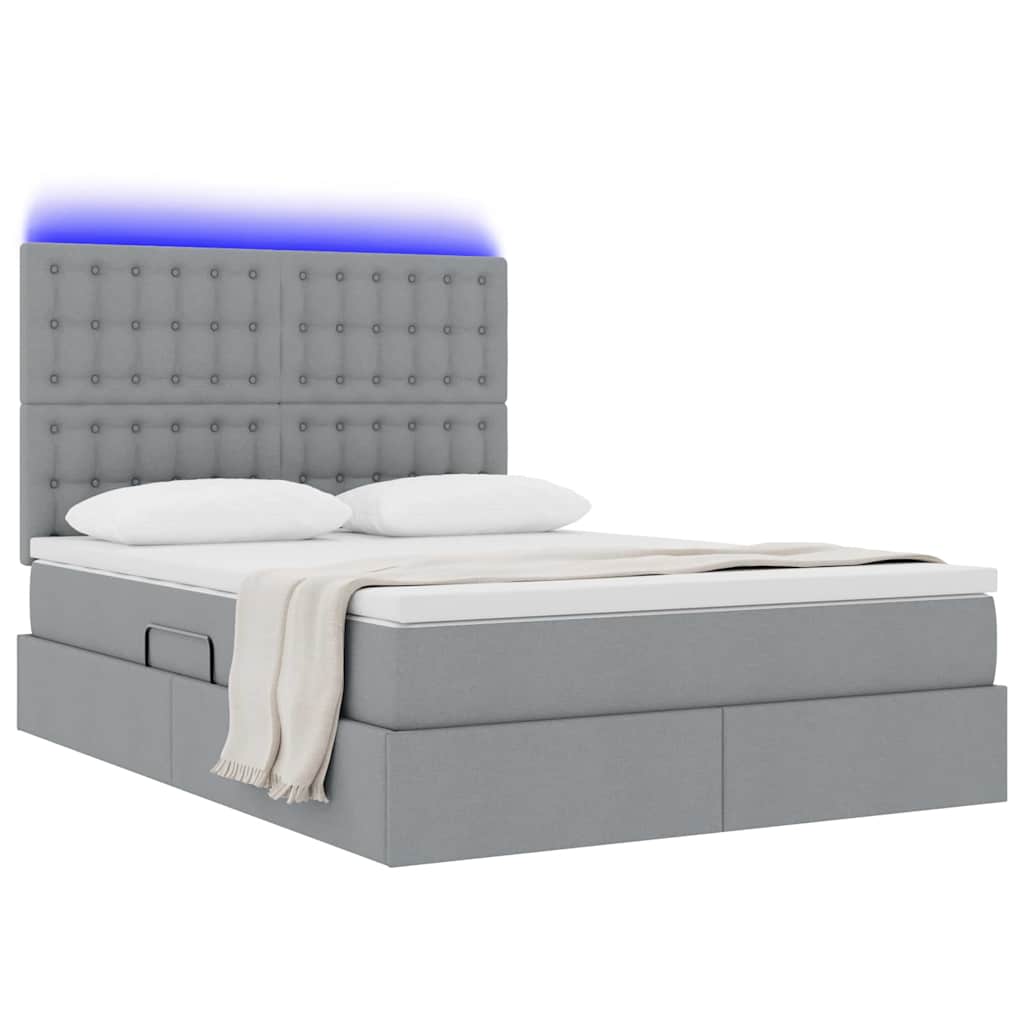 LED-Speicherbett mit Matratze Hellgrau 140 x 200 cm Stoff