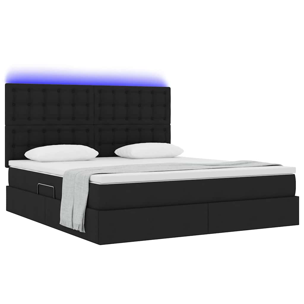 LED-Speicherbett mit Matratze Schwarz 160 x 200 cm Stoff