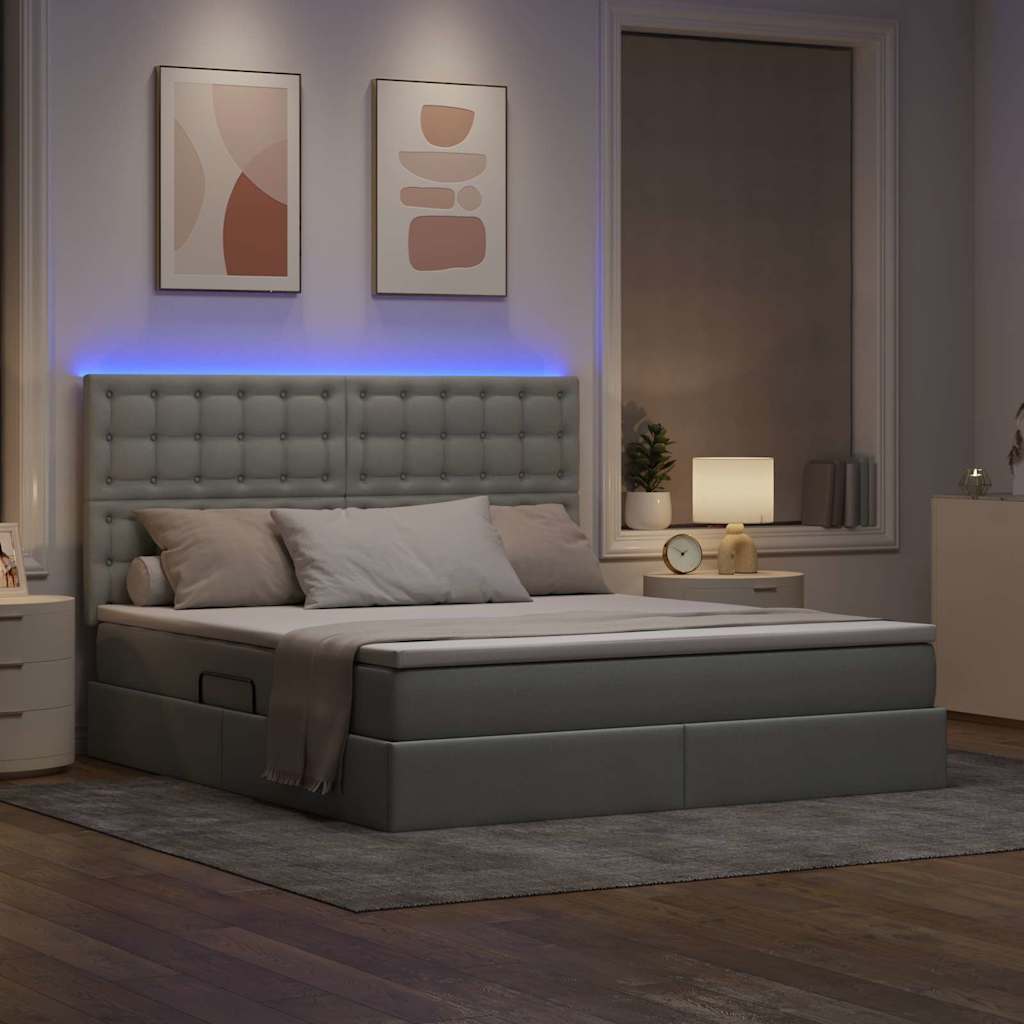 LED-Speicherbett mit Matratze Hellgrau 180 x 200 cm Stoff