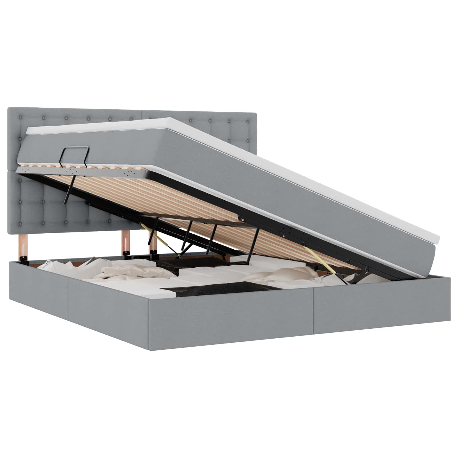 LED-Speicherbett mit Matratze Hellgrau 180 x 200 cm Stoff