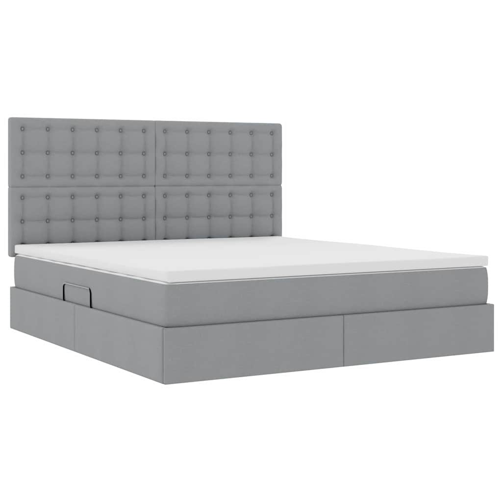 LED-Speicherbett mit Matratze Hellgrau 180 x 200 cm Stoff